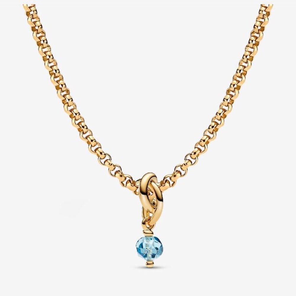 PANDORA March Eternity Circle Dangle Charm Necklace Set - Sea Aqua Blue